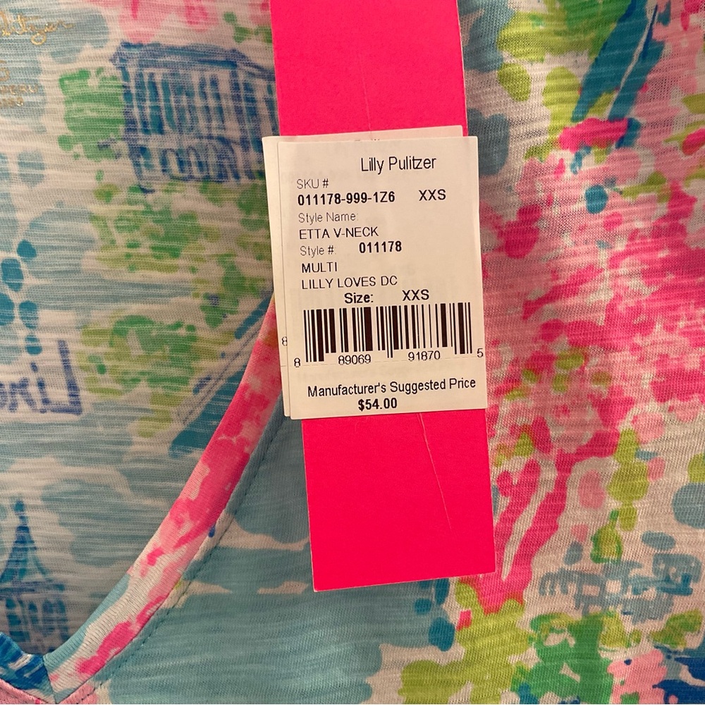 Lilly Pulitzer Etta V-Neck Tee - Lilly Loves D.C. - NWT - Size XXS - Picture 9 of 10